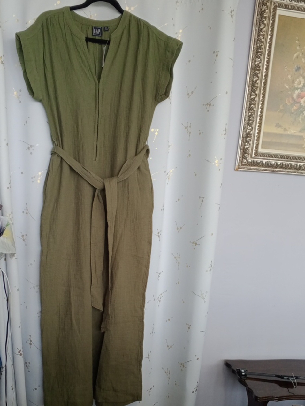 GAP Olive Green V-Neck Tie-Waist Jumpsuit